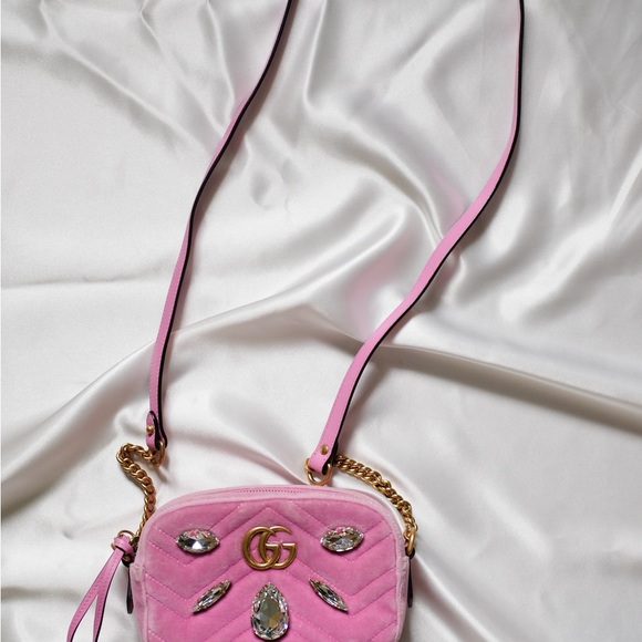 ✨ Authentic Gucci Marmont Shoulder Bag Crystal Embellished Matelasse Velvet Mini - Picture 5 of 8